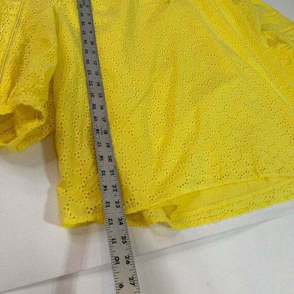 Draper James Top Womens XXL 2X Yellow Eyelet Shortsleeve Cottagecore Blouse - Picture 4 of 9
